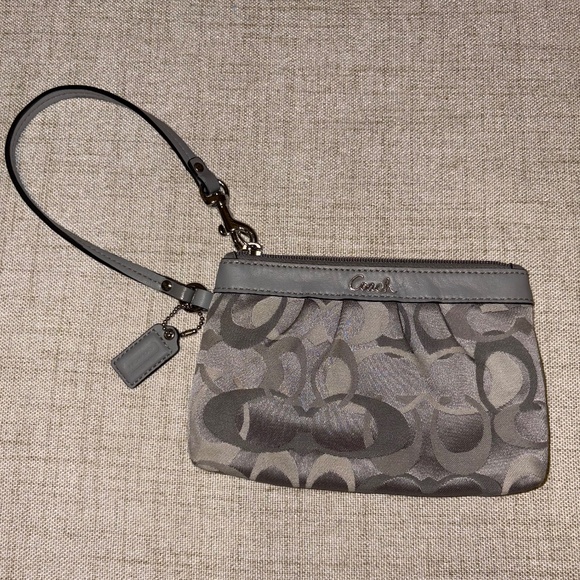 Coach | Small Silver Wristlet in Signature Canvas Print and Leather Trim - Picture 1 of 6